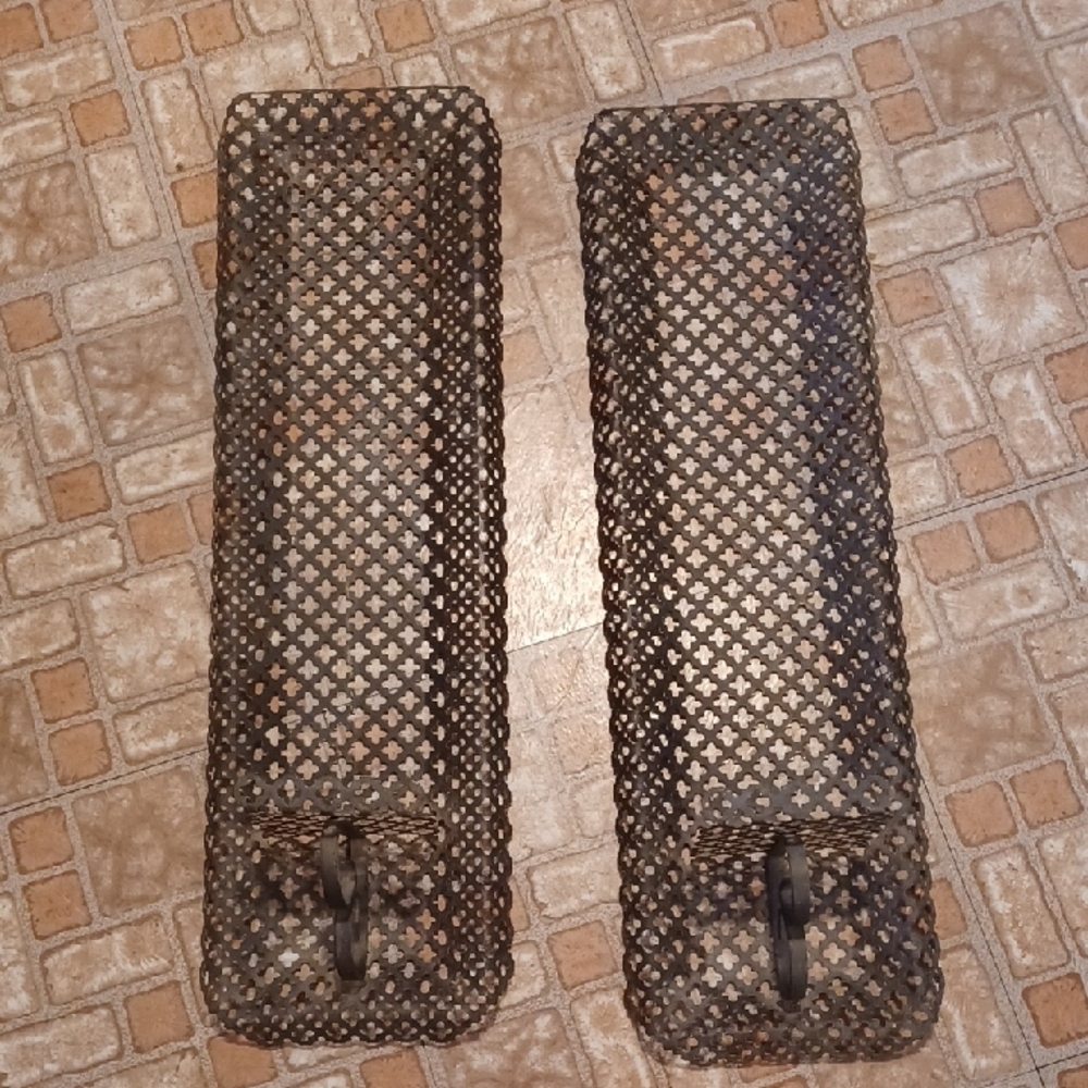 Home Interiors Black Metal Lattice Wall Decor Candle Holders